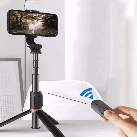 Selfie stick reglabil cu telecomanda si lampa LED Q03S, trepied - 5- Roveli