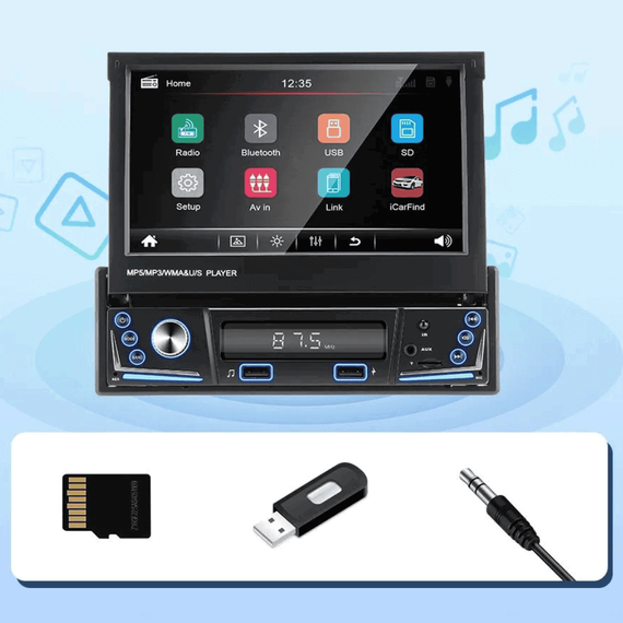 MP5 Player retractabil manual 1DIN, TFT 7 inch, telecomanda, 12V - 11- Roveli