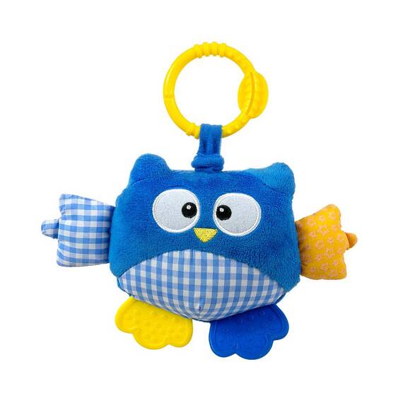 Jucarie din plus pentru agatat, fosnaie si vibreaza, Cutie Owl Blue - - Roveli