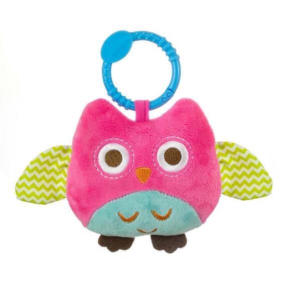 Jucarie din plus pentru agatat, cu clopotel, Happy Owl Pink - - Roveli