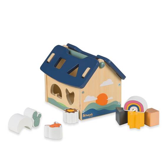 Joc de imbinare si dezvoltare a abilitatilor motorii, Casa cu forme din lemn, Hauck, Sort N Build - - Roveli
