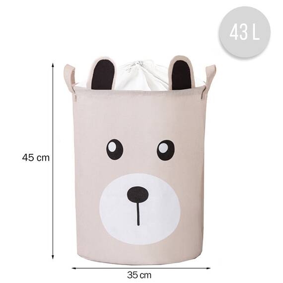 Cos Pliabil Pentru Jucarii, Rufe, Bumbac Canvas, Impermeabil, SIPO, 35x42 cm, Bumbac, 43l, Urs - 2- Roveli