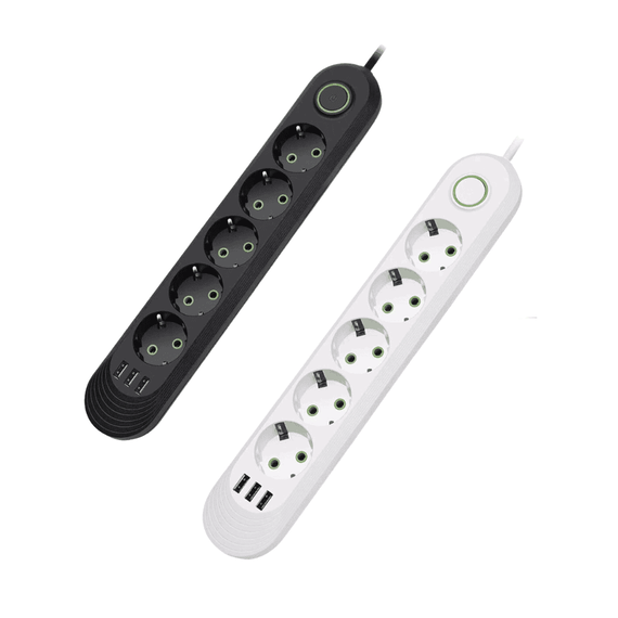 Prelungitor 2 metri, 5 prize, 3 x slot USB, doua modele, 2500W - 3- Roveli