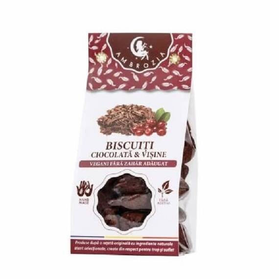 Biscuiti Vegani cu Ciocolata si Visine Fara Zahar Adaugat 130 g Hiper Ambrozia - - Roveli