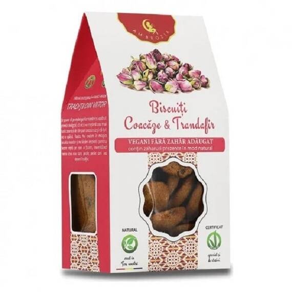 Biscuiti Vegani cu Coacaze si Trandafir Fara Zahar Adaugat 130 g Hiper Ambrozia - - Roveli