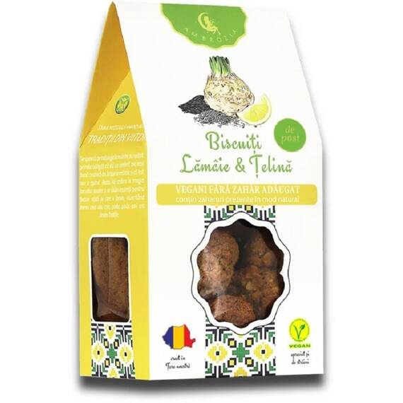 Biscuiti Vegani cu Lamaie si Telina Fara Zahar Adaugat 130 g Hiper Ambrozia - - Roveli