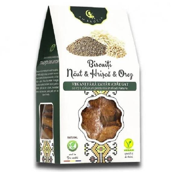 Biscuiti Vegani cu Naut Hrisca si Orez Fara Zahar Adaugat 130 g Hiper Ambrozia - - Roveli