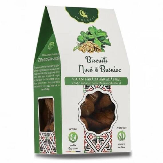Biscuiti Vegani cu Nuca si Busuioc Fara Zahar Adaugat 130 g Hiper Ambrozia - - Roveli