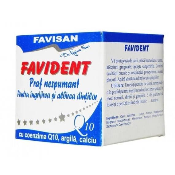 Favident Praf Nespumant Pentru Ingrijirea si Albirea Dintilor cu Coenzima Q10 50 ml Favisan - - Roveli