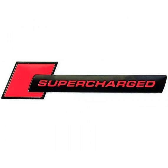 Emblema metalica Supercharged RED - (TS-105) - cu banda adeziva - - Roveli