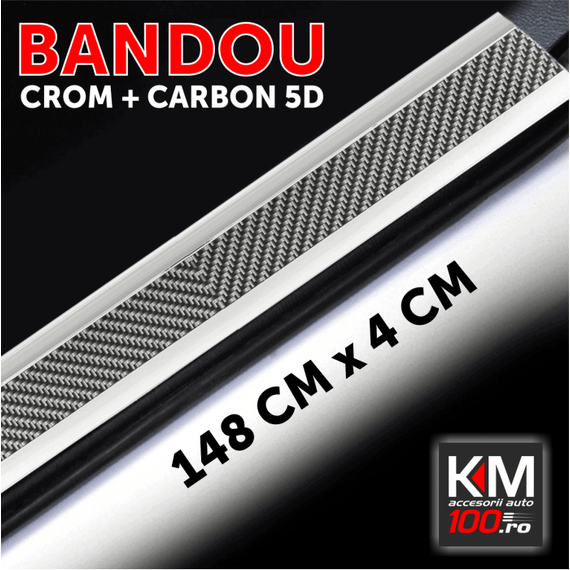 Ornament Bandouri sau Praguri Autoadeziv PREMIUM - CROM ARGINTIU + CARBON 5D - - Roveli