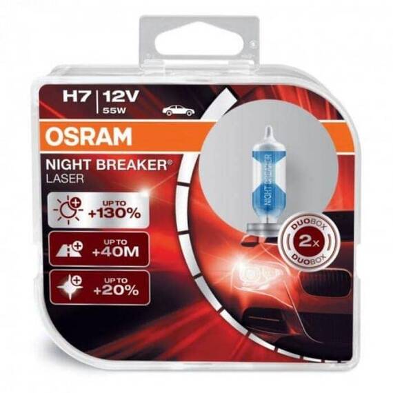 Set 2 becuri auto Osram H7 Night Breaker LASER +130%, 12V, 55W - - Roveli