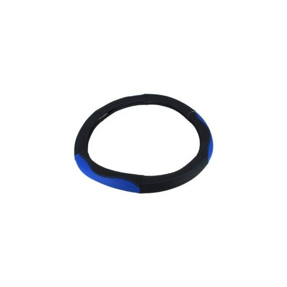 Husa volan din Piele Naturala Negru + Albastru, 37 - 39cm, universala, pentru autoturisme - - Roveli
