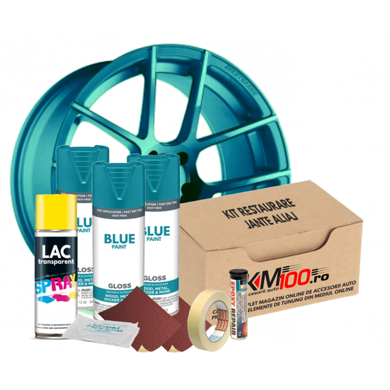 Kit reparatie jante, culoare ALBASTRU DESCHIS (V3) - Cod RAL: 5021 - - Roveli