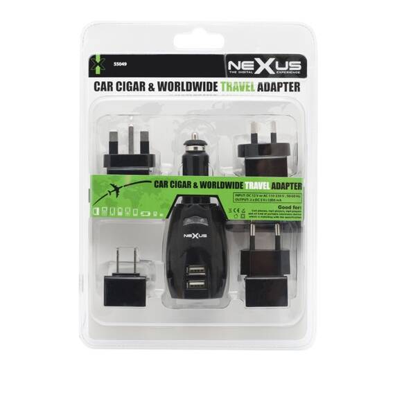 Adaptor de calatorie universala cu soclu 2 x USB, 4 x fisa pentru diferite retele + fisa bricheta - - Roveli