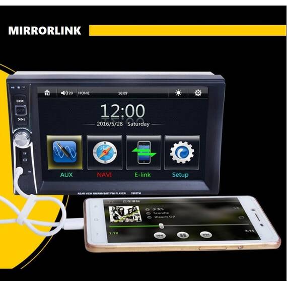 Player Video 7 inch HD,  TouchScreen, 2DIN cu MirrorLink (AR-7653TM) - - Roveli