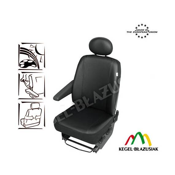 Husa auto scaun sofer microbuz imitatie piele DV1 L pentru Citroen Jumpy Fiat Scudo Ford Transit Mercedes Vito Opel Vivaro - BAV-1423-244-4010 - - Roveli