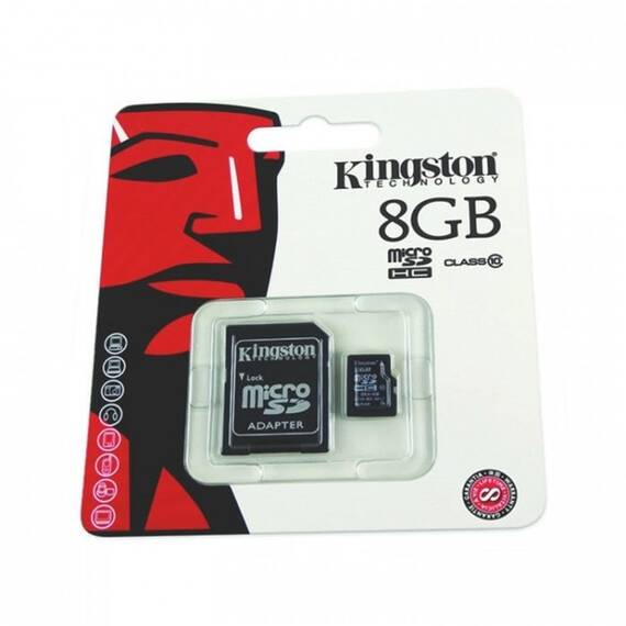 Card de memorie Kingston microSDHC 8GB  Class 10 + Adaptor - BA-SDCARD8GB - - Roveli