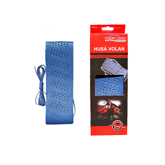 Husa volan cu snur Albastru  material cauciucat  diametru 37-39cm - BA-2313 - - Roveli
