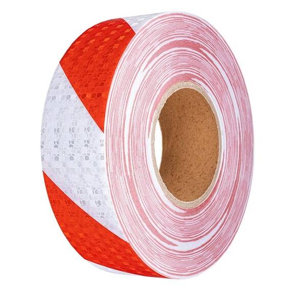 Banda reflectorizanta adeziva tip fagure - ROSU-ALB (rola 4cm x 23m) - - Roveli