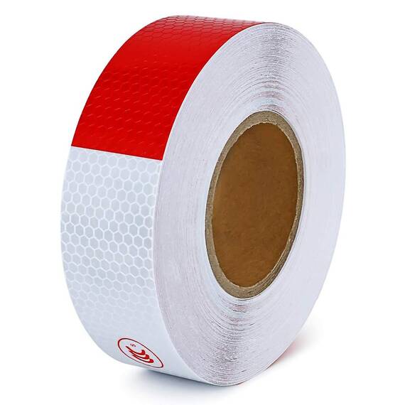 Banda reflectorizanta adeziva tip fagure - ALB-ROSU (rola 5cm x 25m) - - Roveli