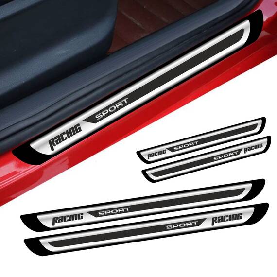 Set 4 bucati Protectii Praguri din autocolant Crom - Racing Sport - - Roveli