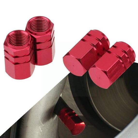 Set capacele auto pentru ventil hexagon rosu 4 buc - - Roveli