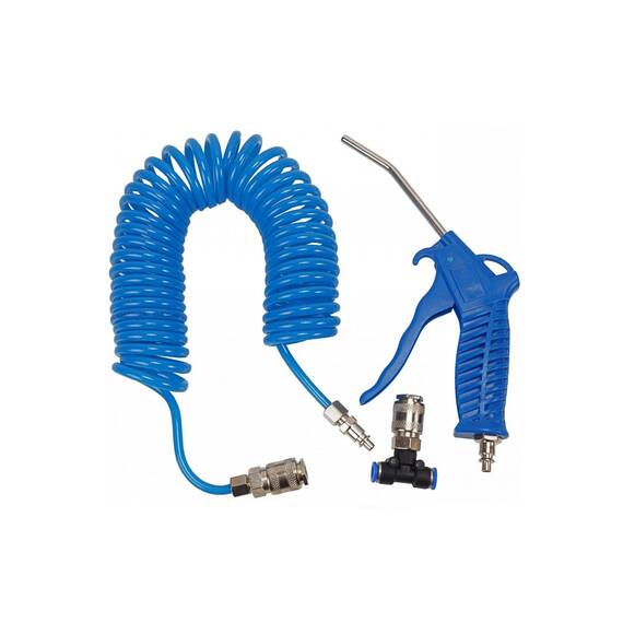 Set de suflat cu pistol, furtun spiralat, cuplaje, 10ATM - - Roveli
