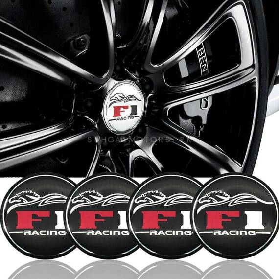Set 4 buc. ornament central janta, model "F1 Black", diametru 5cm - - Roveli