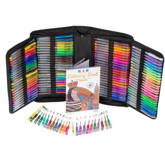 Set 242 piese, Pixuri cu gel multicolor + Rezerve + Carte de colorat + Penar - - Roveli