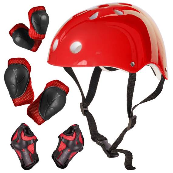 Set Protectie pentru copii, 7 piese, model SKATEBOARD, culoarea Rosie - - Roveli
