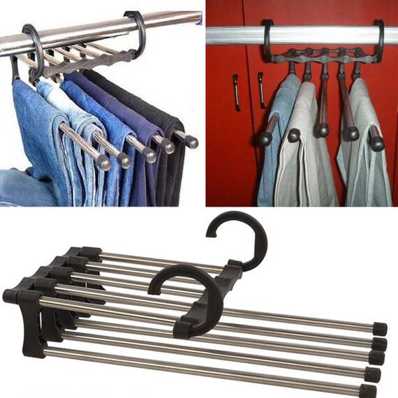 Umeras pliabil pentru 5 perechi de pantaloni, suport metalic cromat - - Roveli