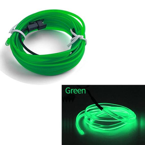 Fir Neon Auto "EL Wire" culoare Verde, lungime 1M, alimentare 12V, droser inclus - - Roveli