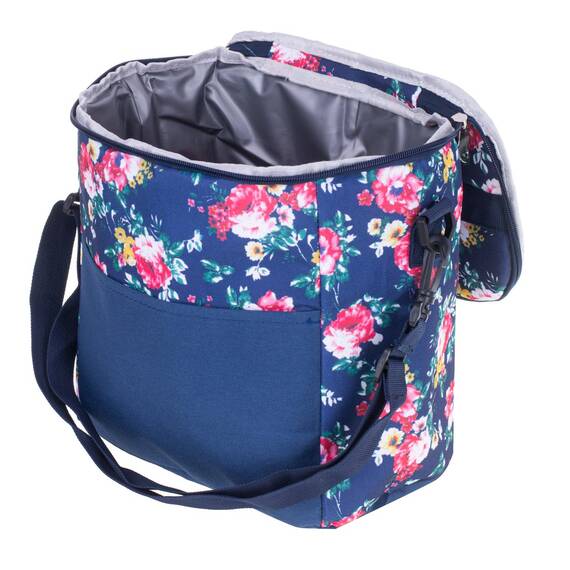 Geanta termoizolanta pentru picnic sau plaja, capacitate 11l, culoare Albastra cu flori - - Roveli