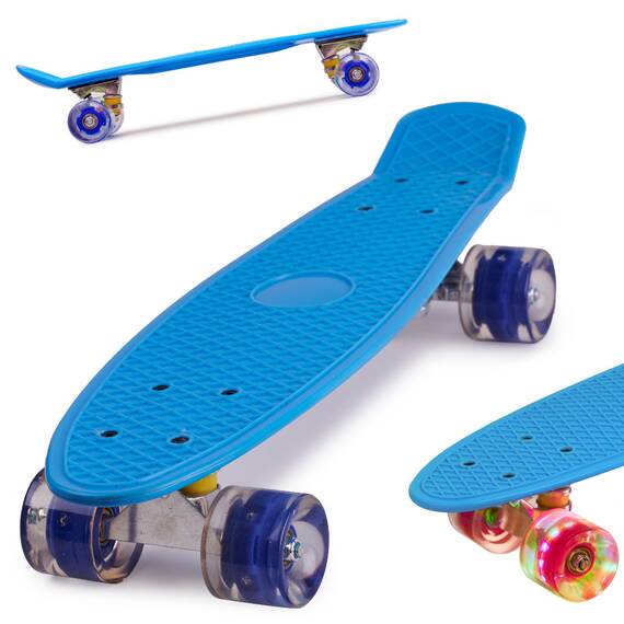 Skateboard Penny Board pentru copii cu roti din cauciuc, iluminate LED, culoare Albastra - - Roveli