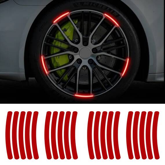 Set 20 bucati Elemente Reflectorizante "Wheel Arch" pentru autoturisme, biciclete, motociclete, atv-uri, scutere, culoare Rosie - - Roveli