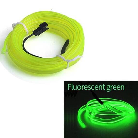 Fir Neon Auto "EL Wire" culoare Verde Fluorescent, lungime 5M, alimentare 12V, droser inclus - - Roveli