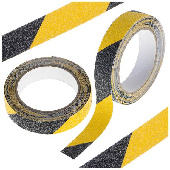 Banda de protectie Anti-Alunecare, autoadeziva, culoare Negru-Galben, dimensiune 5m x 2,5cm - - Roveli