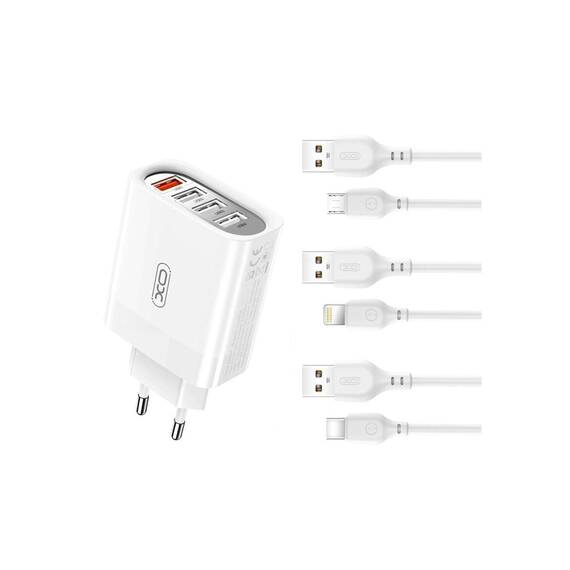 Incarcator retea 4 USB : 1USB Quick charge QC3.0 + 3USB 2.4A cu cablu  Type-C  Cod:XO-L100C - - Roveli