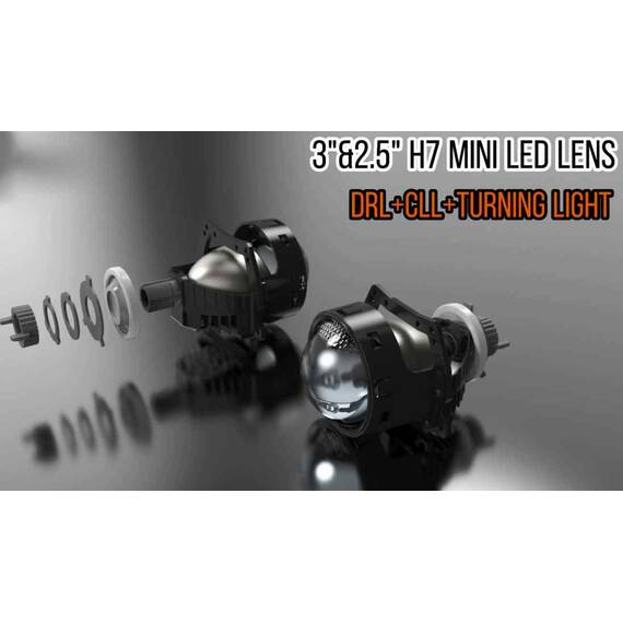 Set lupe LED far 12V cu functie de lumina de zi DRL si semnalizare 6000K Cod: NVEL-LENS-DRL01 - - Roveli