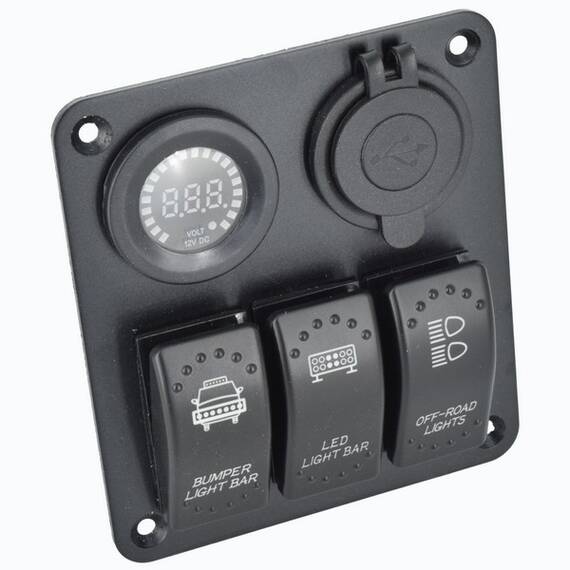 Panou intrerupatore: Voltmetru , 3 Intrerupatoare si 2 USB  SP04 (SPA16)​ - - Roveli
