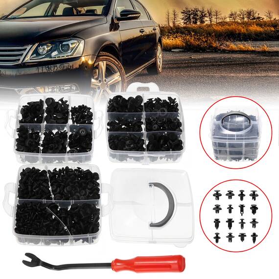 Set 625 clipsuri auto universale pentru montaj cu extractor inclus - - Roveli
