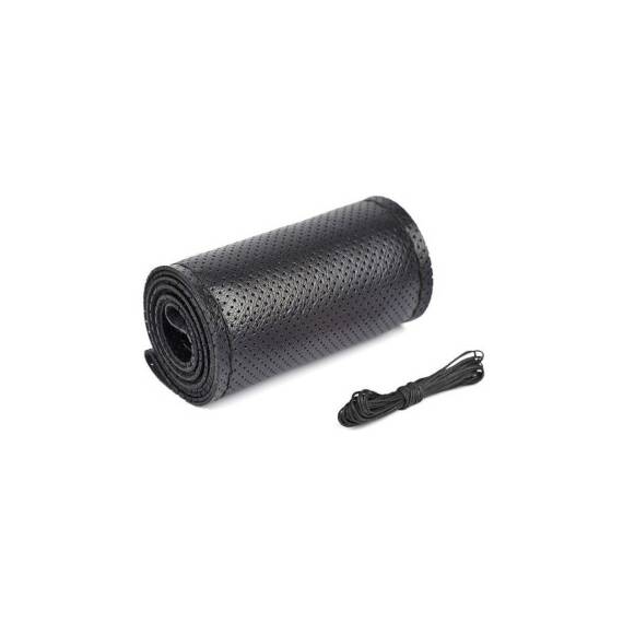 Husa volan LUX FST01 cu ac si ata piele cu gaurele marime: L Culoare: negru - PREMIUM - - Roveli