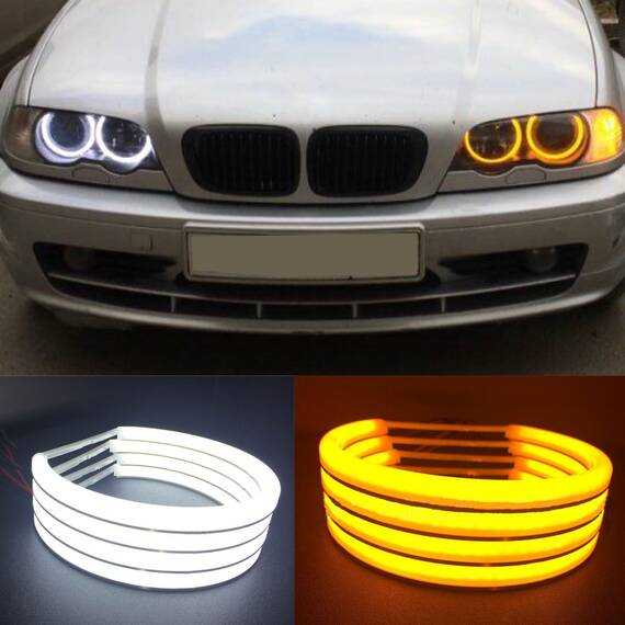 Angel Eyes COTTON compatibil BMW E46 fara lupa. Lumina: alba DRL + semnalizare galbena  COD: H-COT-WY07 - - Roveli