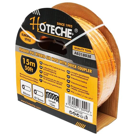 Furtun compresor profesional 15m din PVC cu cuple rapide universale Hoteche BK92678 - - Roveli