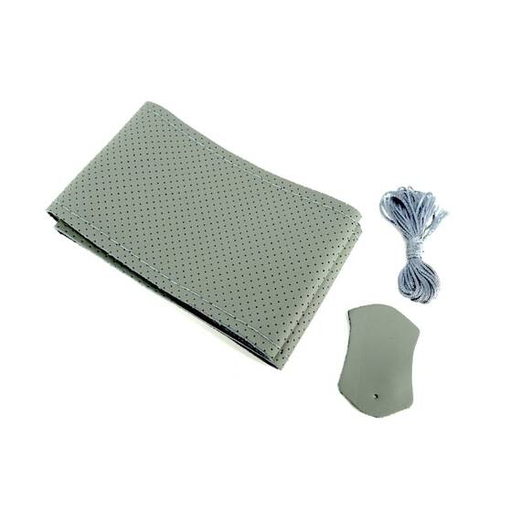 Husa volan LUX FST01 cu ac si ata piele cu gaurele marime: M Culoare: gri cu cusatura gri- PREMIUM - - Roveli