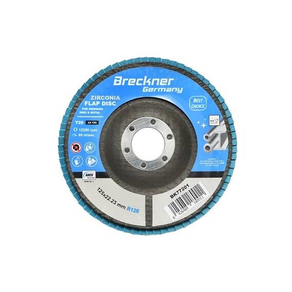 Disc lamelar abraziv cu zirconiu pentru taiat si polizat metal, inox P120, 125mm  Cod: BK77201 - - Roveli