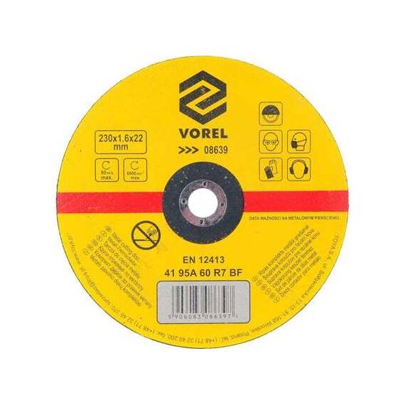 Disc debitat metale 230X1,6X22mm  VOREL Cod: 08639 - - Roveli
