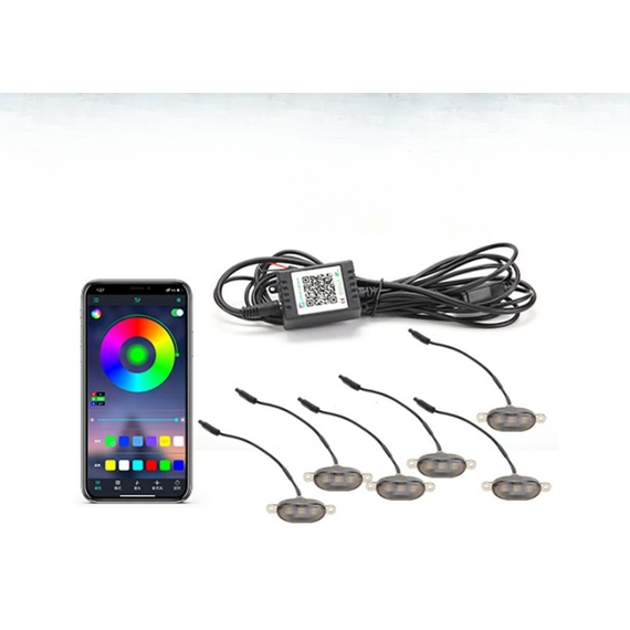 Set 6 lampi cu LED RGB 12V control prin aplicatie telefon. Diverse jocuri de lumini sau lumina continua. Cod: 1110106/P6 - - Roveli