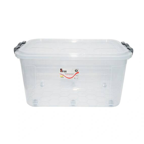 Cutie depozitare 50L cu capac si roti din plastic transparenta Cod:DISLK04 - - Roveli